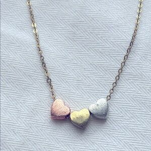 Gold, Silver, and Pink Rose Triple Slide Charm Heart Necklace